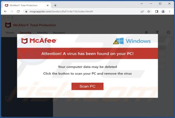 McAfee - A Virus Has Been Found On Your PC! POP-UP Truffa