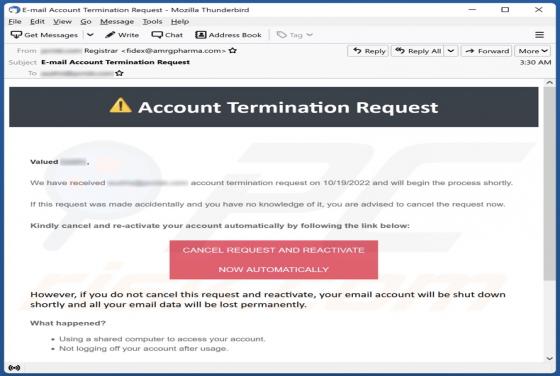 Account Termination Request Email Truffa