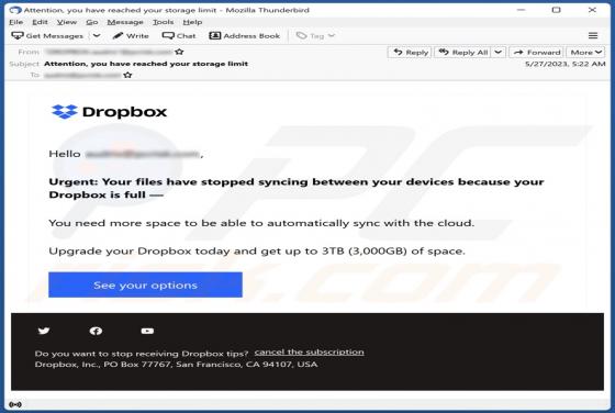 Dropbox Is Full Email Truffa