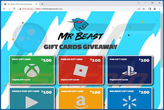 Mr Beast GIFT CARDS GIVEAWAY POP-UP Truffa