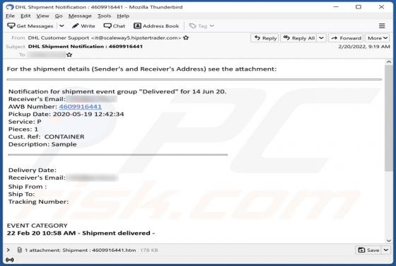 DHL Shipment Details Email Truffa