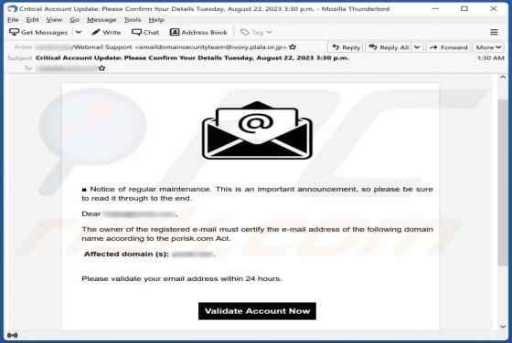 Notice Of Regular Maintenance Email Truffa
