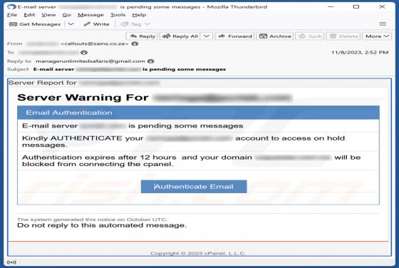 Server Warning Email Truffa