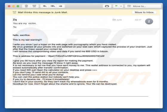 Hello, Sacrifice. This Is My Last Warning!!! Email Truffa