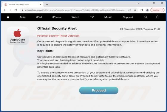AppleCare - Official Security Alert POP-UP Truffa (Mac)
