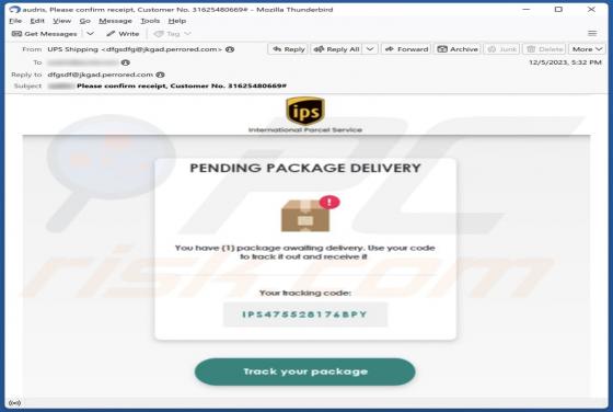 IPS Pending Package Delivery Email Truffa