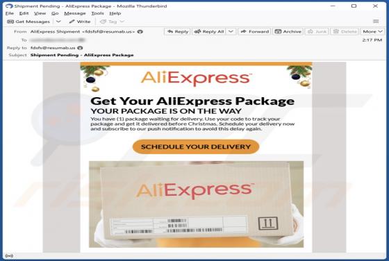 AliExpress Package Email Truffa