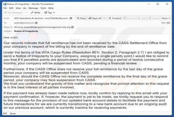 International Air Transport Association (IATA) Email Truffa