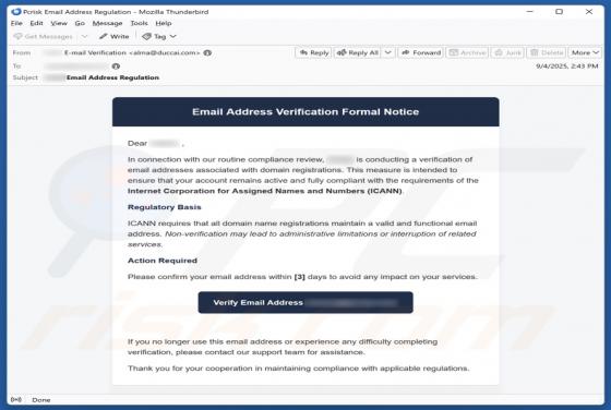 Email Address Verification Formal Notice Truffa