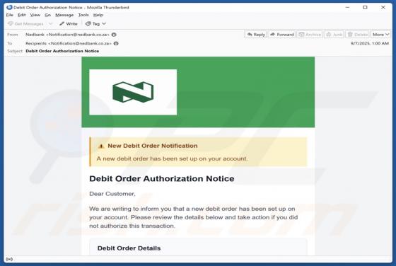 Nedbank - New Debit Order Notification Email Truffa