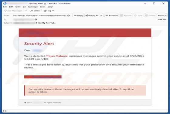 Security Alert - We've Detected Trojan Malware Email Truffa