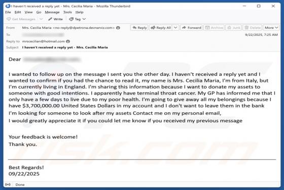 Donation To Someone With Good Intentions Email Truffa