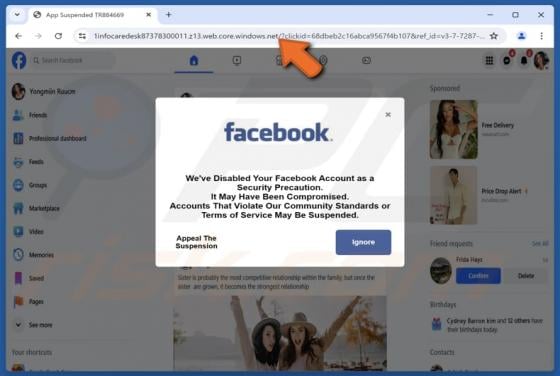 We've Disabled Your Facebook Account POP-UP Truffa