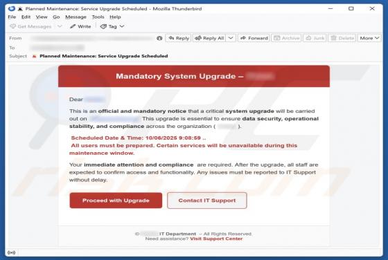 Mandatory System Upgrade Email Truffa