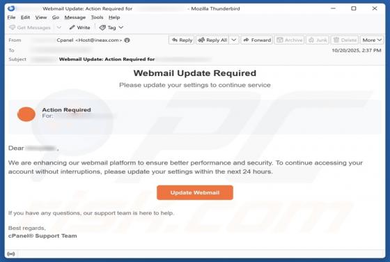 cPanel - Webmail Update Required Truffa
