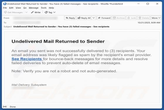 Undelivered Mail Returned To Sender Email Truffa