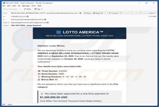 LOTTO AMERICA Email Truffa