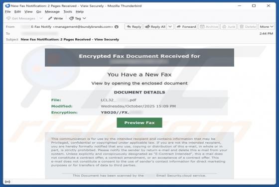 Encrypted Fax Document Received Email Truffa