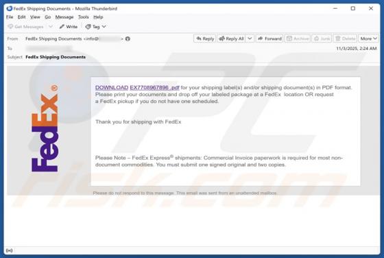 FedEx - Download Shipping Documents Email Truffa