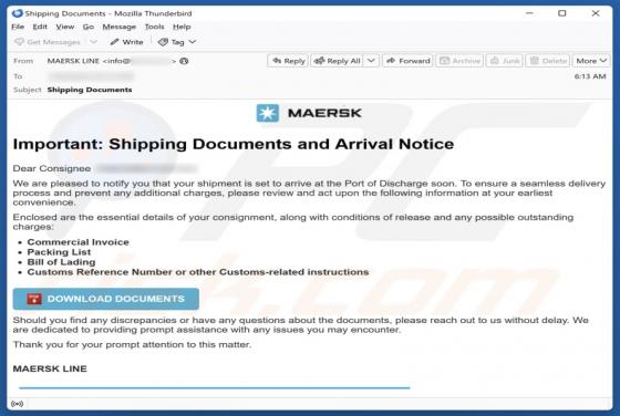 Maersk - Shipping Documents And Arrival Notice Email Truffa