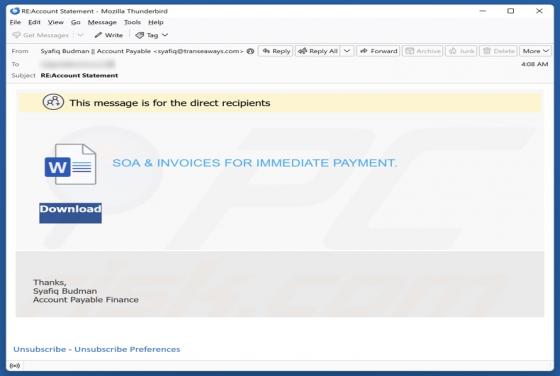 SOA & Invoices Email Truffa
