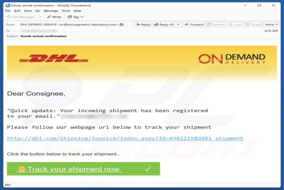 DHL - Shipment Registered To Your Email Truffa