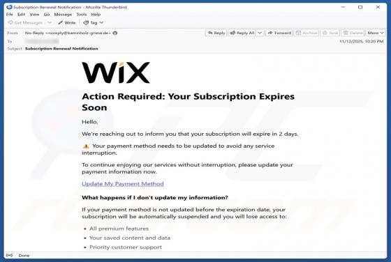 Wix Subscription Expiration Email Truffa