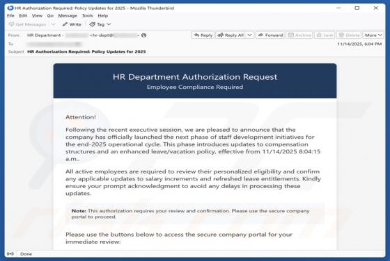 HR Department Authorization Request Email Truffa