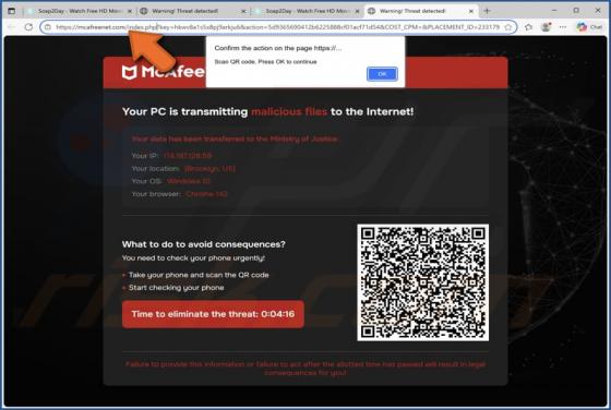 McAfee - Your PC Is Transmitting Malicious Files POP-UP Truffa