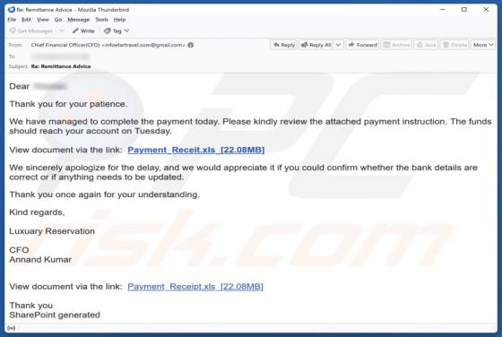 Truffa via email Completed Payment