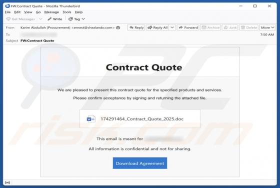 Truffa via email Contract Quote