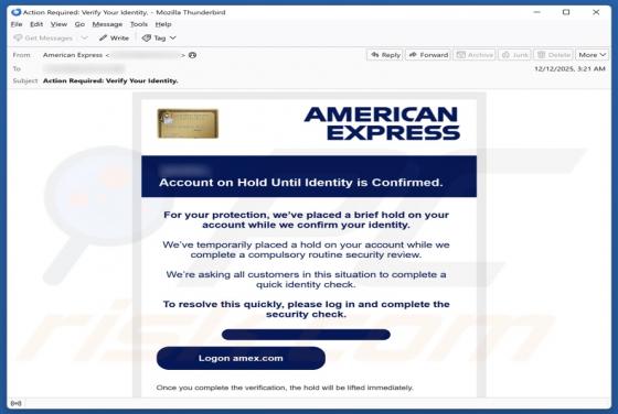 Truffa via email American Express - Account On Hold