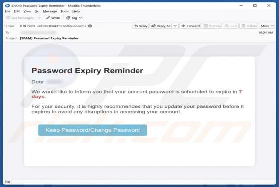 Truffa via email Password Expiry Reminder