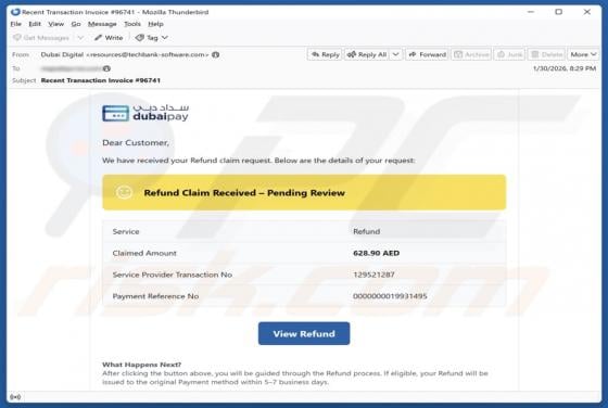 Truffa via email Dubai Pay - Refund Claim