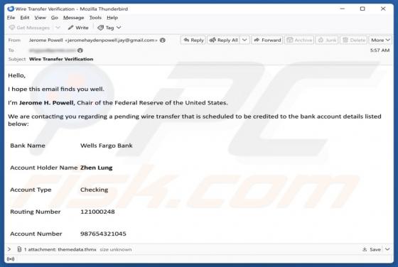 Truffa via email Wells Fargo - Pending Wire Transfer