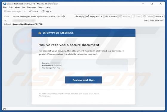 Truffa via email You\'ve Received A Secure Document