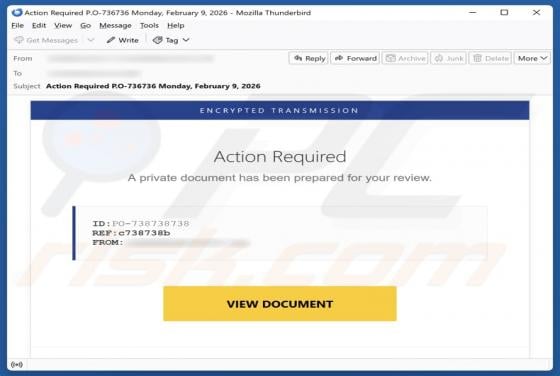Truffa via email Private Document Has Been Prepared