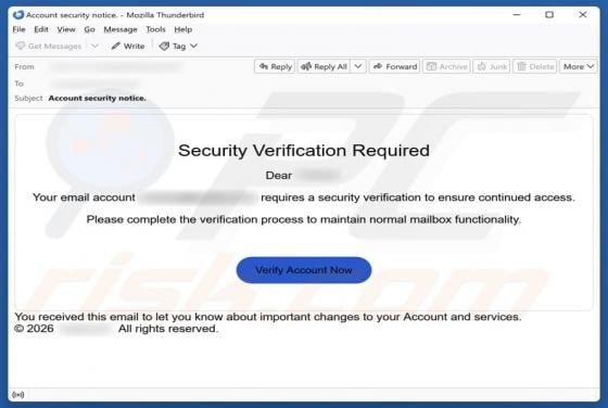 Truffa via email Security Verification Required