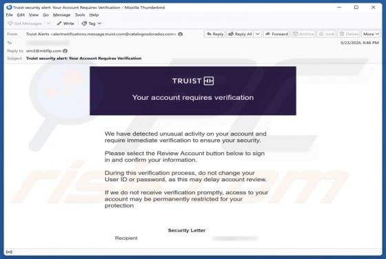 Truffa via email Truist - Account Requires Verification