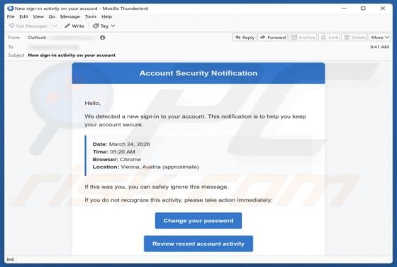 Truffa via email Account Security Notification