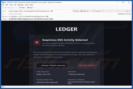 Truffa via email Ledger - Suspicious DEX Activity Detected