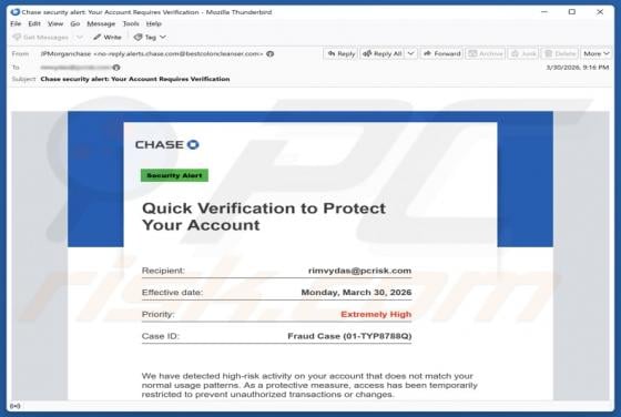 Chase - Verification To Protect Your Account truffa via email