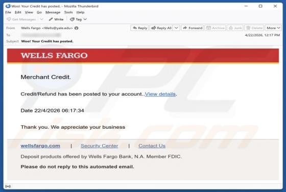 Wells Fargo Credit/Refund truffa via email