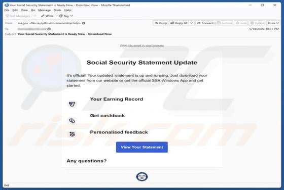 Social Security Statement Update virus via email