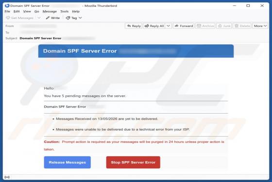 Domain SPF Server Error truffa via email
