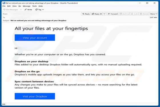 Dropbox Service Usage Reminder truffa via email