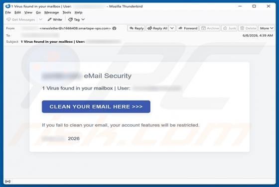Virus Found In Your Mailbox truffa via email