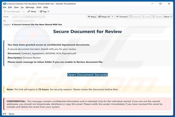 Secure Document For Review truffa via email