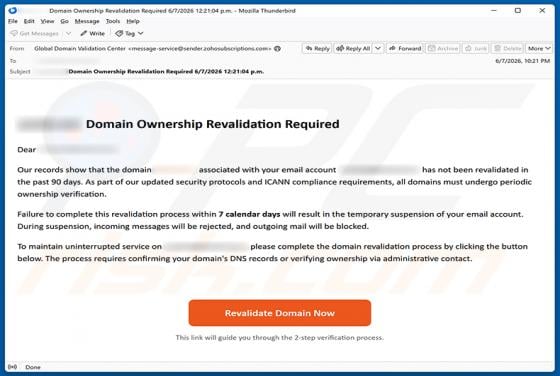 Domain Ownership Revalidation Required truffa via email