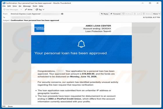 American Express - Personal Loan Approved truffa via email